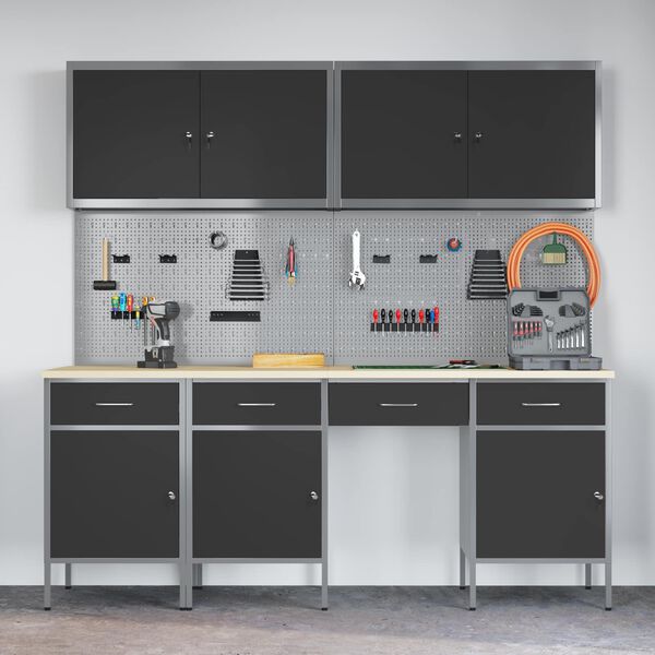 vidaXL Werk kast met lade 10 pcs Zwart Engineered hout en staal