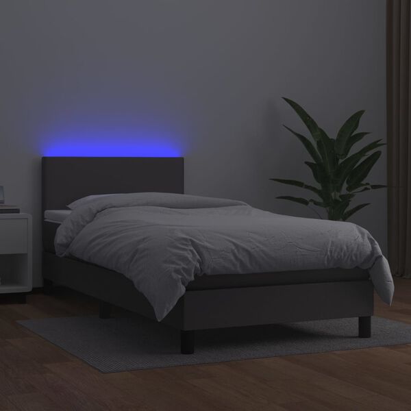 vidaXL Boxspring met matras en LED kunstleer grijs 90x190 cm