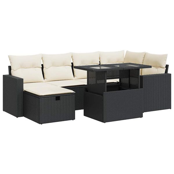 vidaXL 7-delige Loungeset met kussens poly rattan zwart