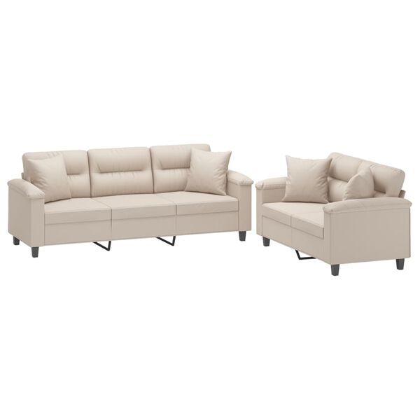 vidaXL 2-delige Loungeset met kussens microvezelstof crèmekleurig
