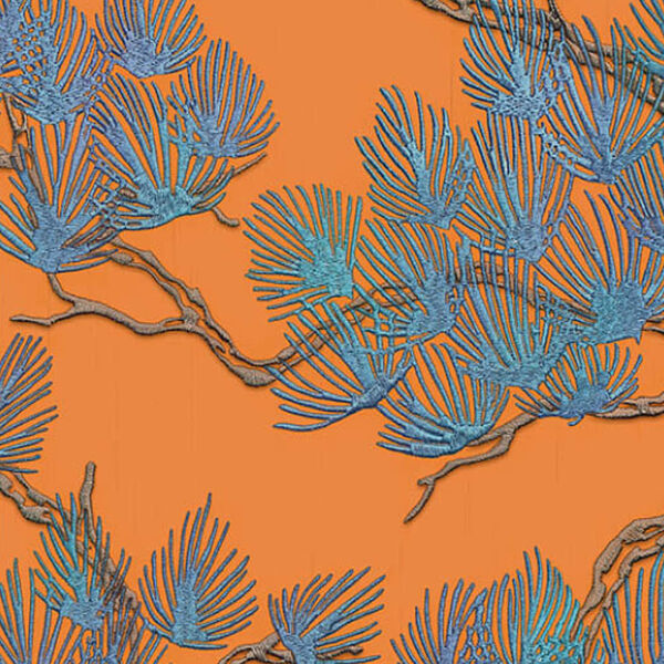 DUTCH WALLCOVERINGS Behang Pine Tree blauw en oranje