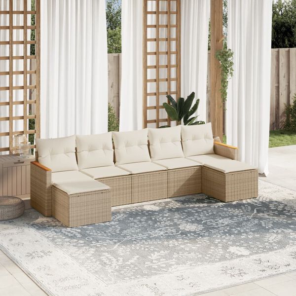 vidaXL 7-delige Loungeset met kussens poly rattan beige