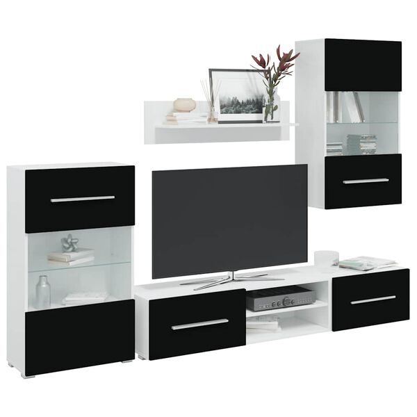 vidaXL Muurvitrine tv-meubel met LED-verlichting zwart 5-delig