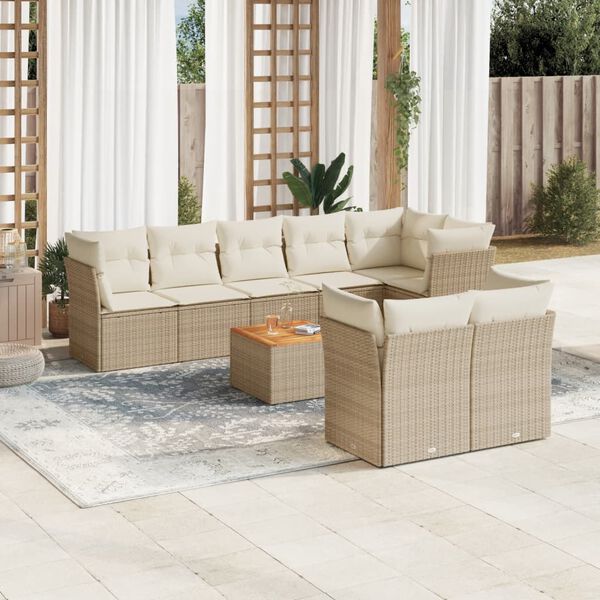 vidaXL 9-delige Loungeset met kussens poly rattan beige