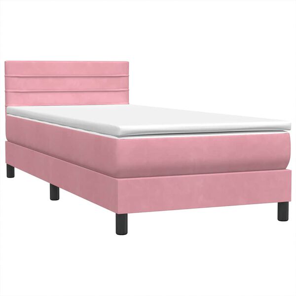 vidaXL Boxspring met matras fluweel roze 90x210 cm