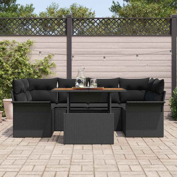 vidaXL Tuin Sofa Set met kussen 7 pcs Zwart
