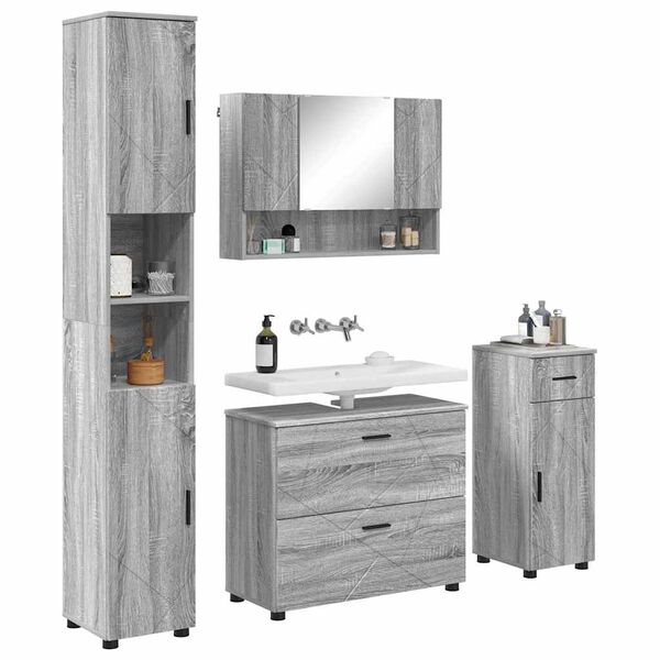 vidaXL Badkamermeubelset 4 pcs Grijs Sonoma Geperst Hout en Metaal