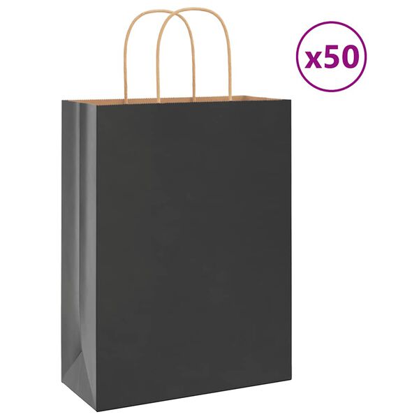 vidaXL Papieren zakken 50 st met hengsels 26x12x35 cm zwart