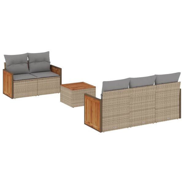 vidaXL 6-delige Loungeset met kussens poly rattan beige