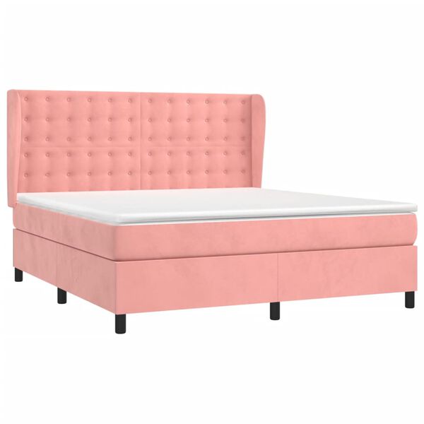 vidaXL Boxspring met matras fluweel roze 180x200 cm