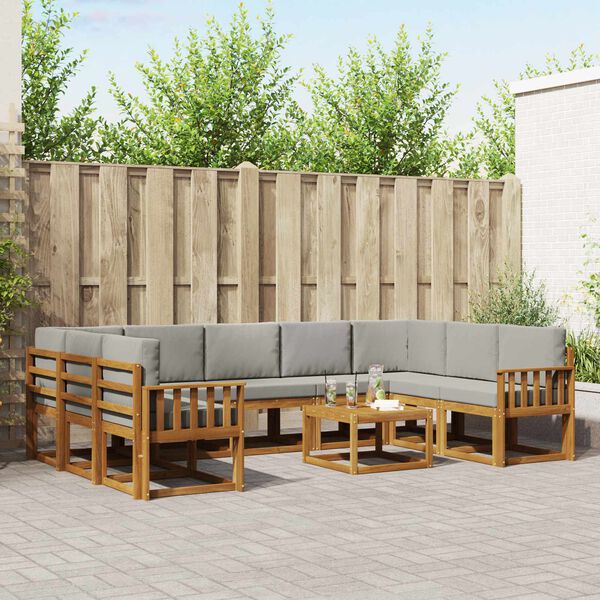 vidaXL Buiten bankenset met kussen 10 pcs Natuurlijk en Lichtgrijs