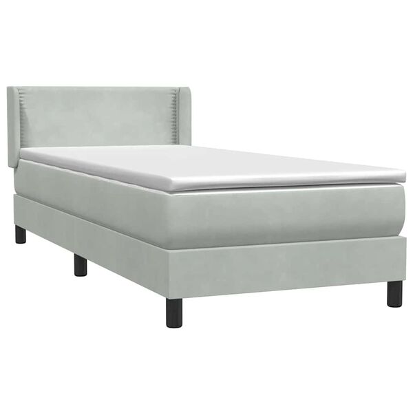 vidaXL Boxspring met matras fluweel lichtgrijs 90x220 cm