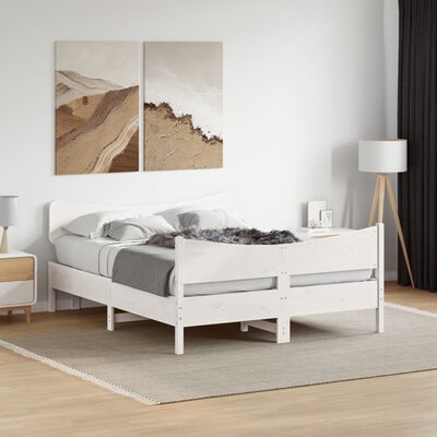 vidaXL Bedframe met hoofdbord massief grenenhout wit 135x190 cm