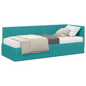vidaXL Hoekbedframe met Matras 2 st Turquoise 80 x 200 cm Fluweel
