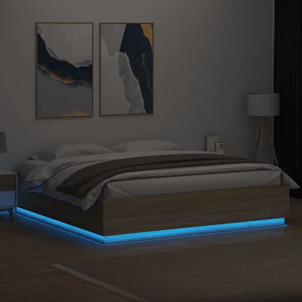 vidaXL Bedframe met LED-verlichting sonoma eikenkleurig 180x200 cm