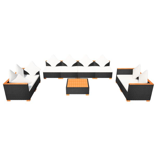 vidaXL 9-delige Loungeset met kussens poly rattan zwart