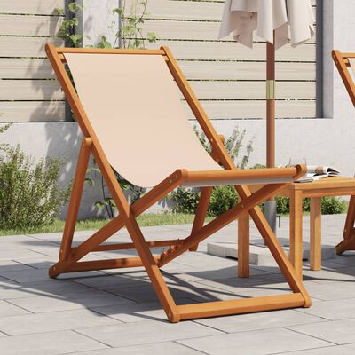 vidaXL Strandstoel inklapbaar massief eucalyptushout en stof beige