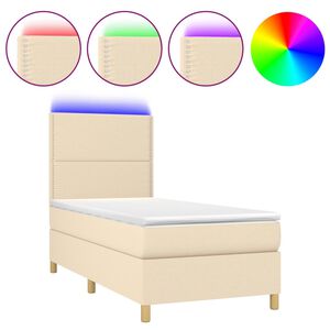 vidaXL Boxspring met matras en LED stof cr&egrave;mekleurig 100x200 cm