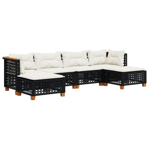 vidaXL 6-delige Loungeset met kussens poly rattan zwart