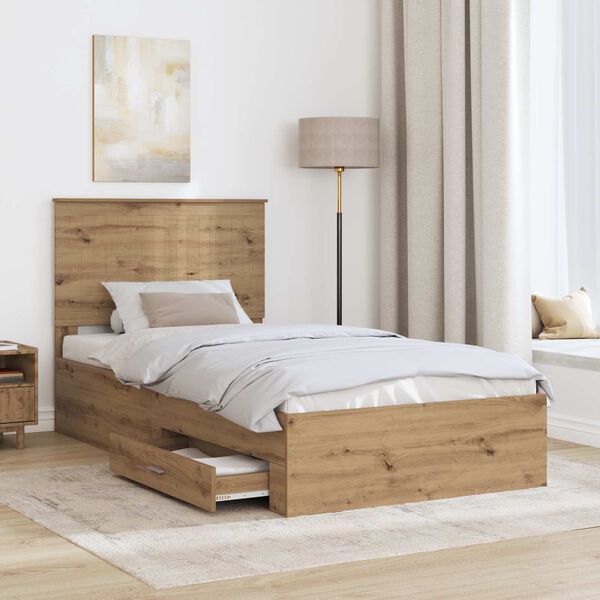 vidaXL Bedframe met hoofdeinde Artisan Eiken 100 x 200 cm Bewerkt hout
