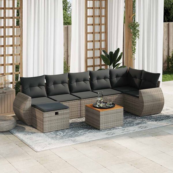 vidaXL 8-delige Loungeset met kussens poly rattan grijs