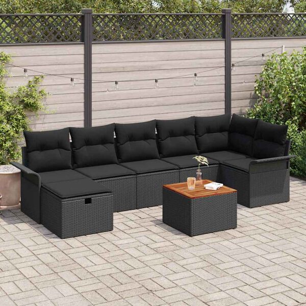 vidaXL Tuin Sofa Set met kussen met opslag 8 pcs Zwart Poly riet