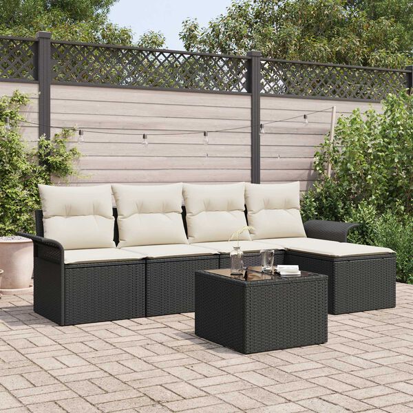 vidaXL Tuin Sofa Set met kussen met opslag 6 pcs Zwart poly rattan