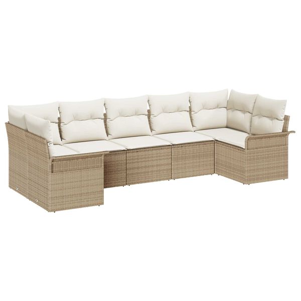 vidaXL Tuin Sofa Set met kussen 7 pcs Beige Poly riet