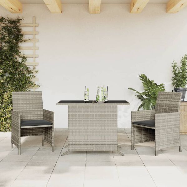 vidaXL 3-delige Bistroset met kussens poly rattan lichtgrijs