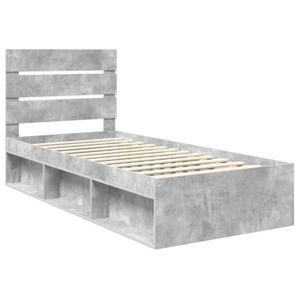 vidaXL Bedframe met hoofdeinde Beton 90 x 200 cm Massief grenenhout