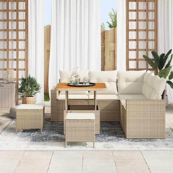 vidaXL Tuinbankenset 8 pcs Beige poly rattan