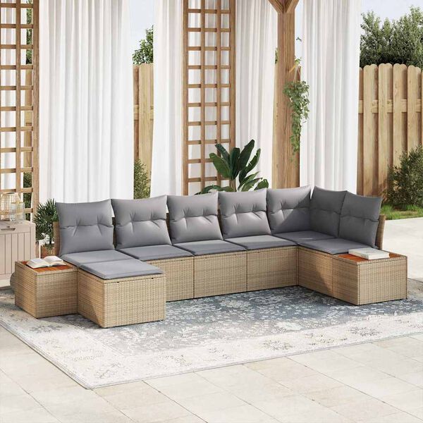 vidaXL Tuinbankenset met kussen 8 pcs Beige en Licht Grijs Polyrattan