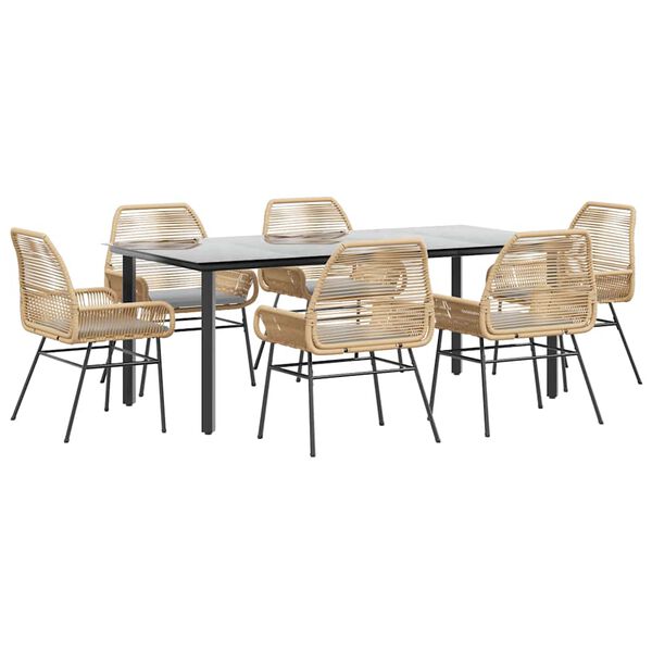vidaXL 7-delige Tuinset met kussens poly rattan glas bruin