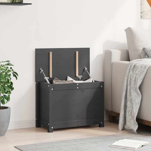 vidaXL Opbergbox grijs 60x32x45,5 cm massief grenenhout