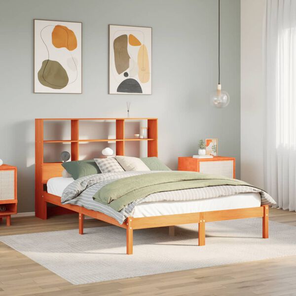 vidaXL Bed met boekenkast zonder matras grenenhout wasbruin 140x200 cm