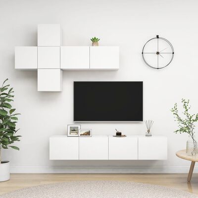 vidaXL 7-delige Tv-meubelset spaanplaat wit
