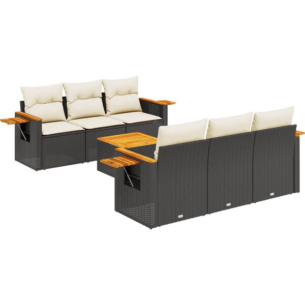 vidaXL 7-delige Loungeset met kussens poly rattan zwart