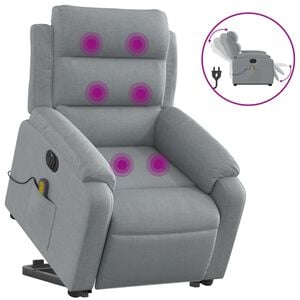 vidaXL Sta-op-massagestoel elektrisch verstelbaar stof lichtgrijs