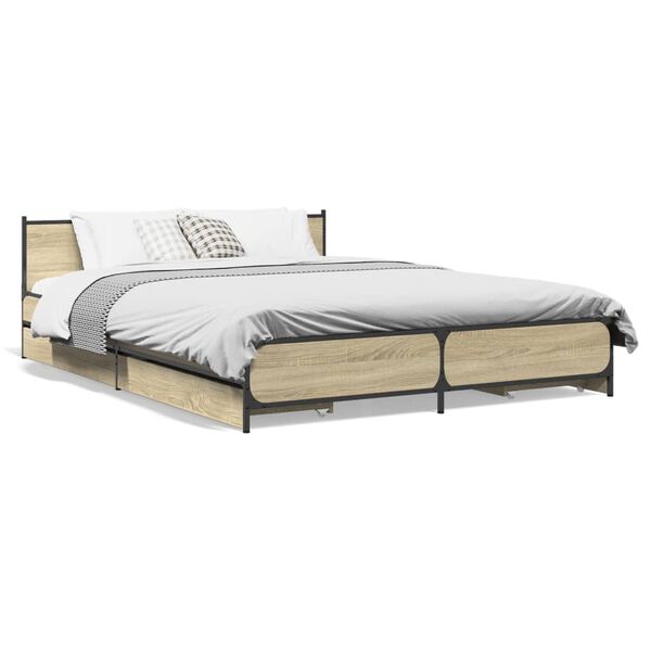 vidaXL Bedframe met lades bewerkt hout sonoma eikenkleurig 120x190 cm
