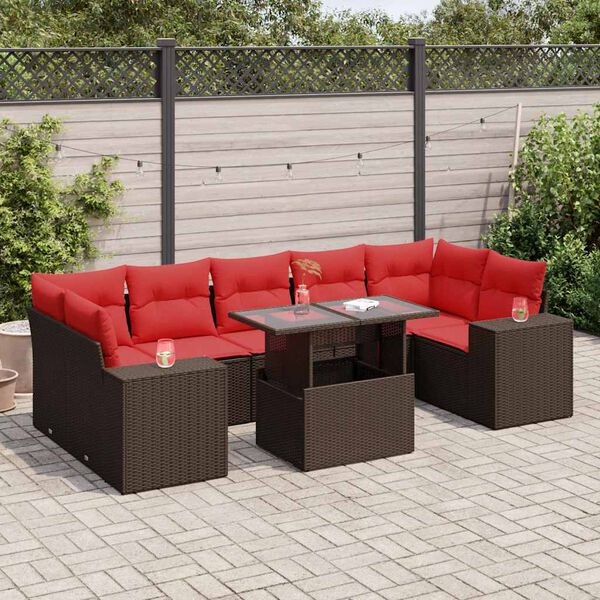 vidaXL 8-delige Loungeset met kussens poly rattan acacia bruin
