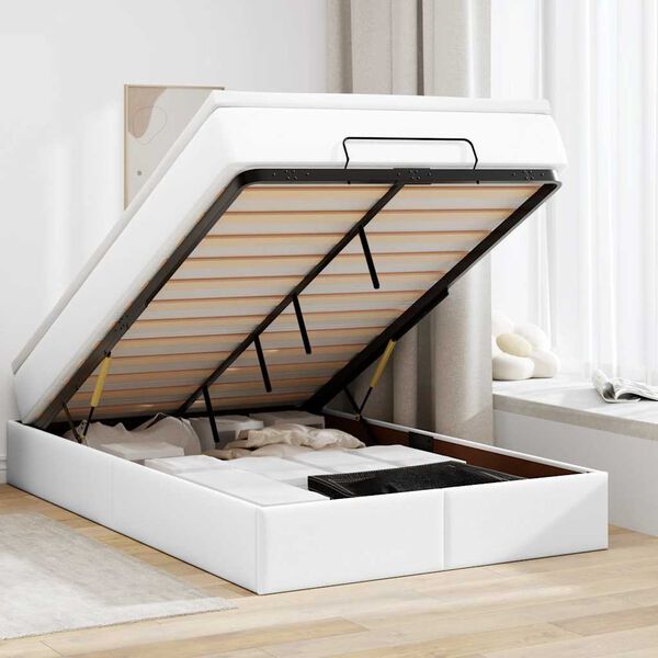 vidaXL Ottoman bed met matras 120x190 cm kunstleer wit