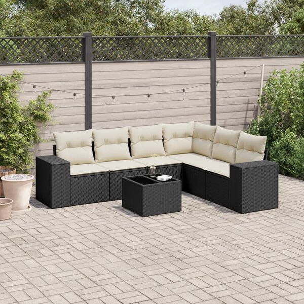 vidaXL 7-delige Loungeset met kussens poly rattan zwart