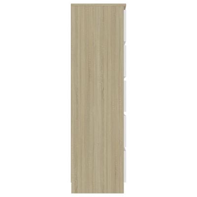 vidaXL Ladekast 60x35x121 cm bewerkt hout wit en sonoma eikenkleurig