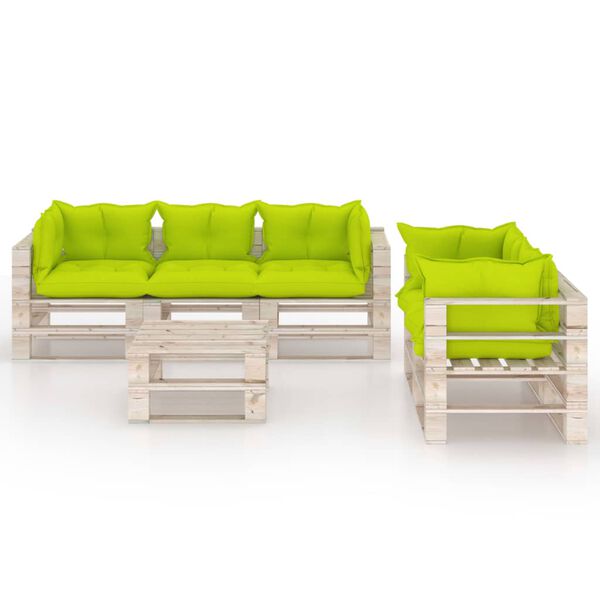 vidaXL 6-delige Loungeset met kussens pallet grenenhout