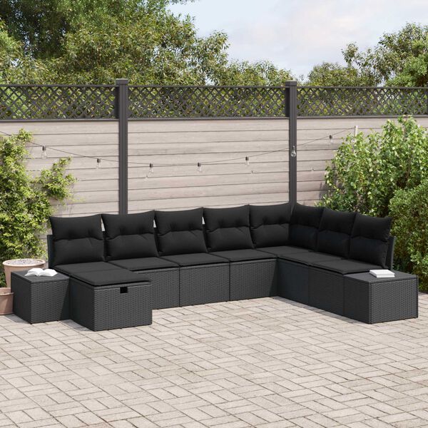 vidaXL Tuin Sofa Set met kussen 8 pcs Zwart poly rattan