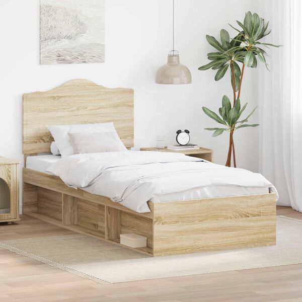 vidaXL Bedframe met hoofdeinde Sonoma 90 x 190 cm Massief grenenhout