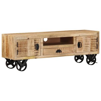 vidaXL Tv-meubel met wieltjes 110x30x37 cm ruw mangohout