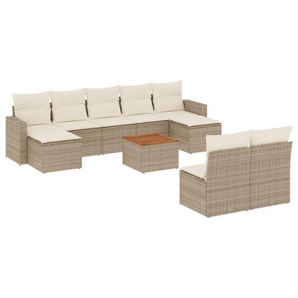 vidaXL 10-delige Loungeset met kussens poly rattan beige