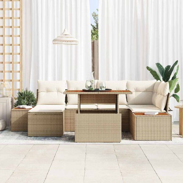 vidaXL Tuin Sofa Set met opslag 7 pcs Beige Poly riet