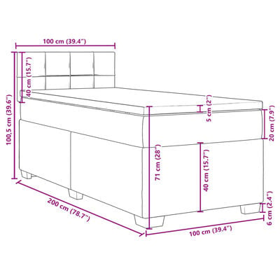 vidaXL Boxspring met matras stof donkergrijs 100x200 cm